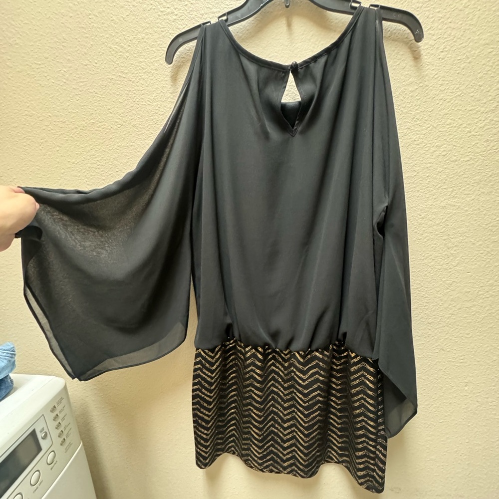 Chic Black and Gold Cold Shoulder Dress.